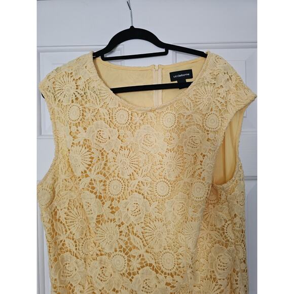 Liz Claiborne Yellow Eyelet Sheath Dress Size 18 Sleeveless Wedding Guest - Picture 2 of 10